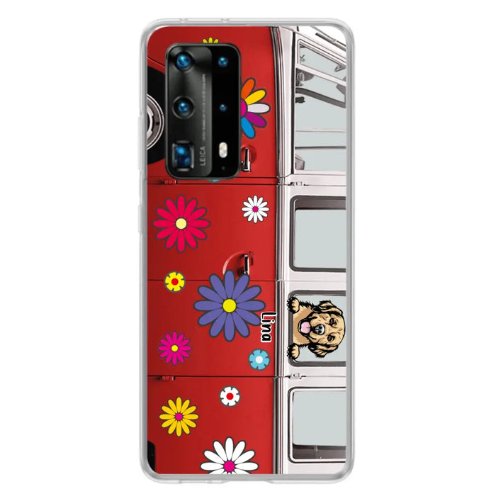 Custom Personalized Campervan Hippie And Pet Phone Case - Upto 3 Pets - Gift Idea For Dog/ Cat Lover - Case For Xiaomi, Oppo And Huawei