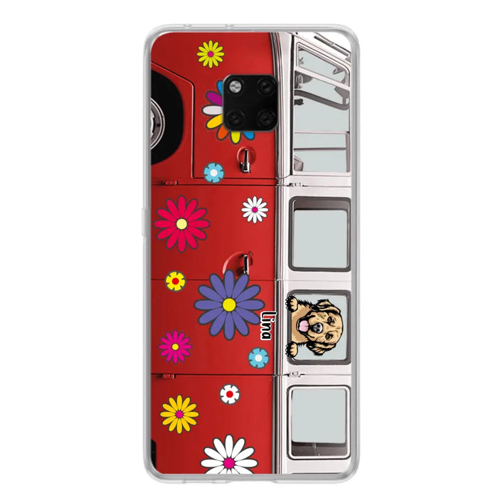 Custom Personalized Campervan Hippie And Pet Phone Case - Upto 3 Pets - Gift Idea For Dog/ Cat Lover - Case For Xiaomi, Oppo And Huawei