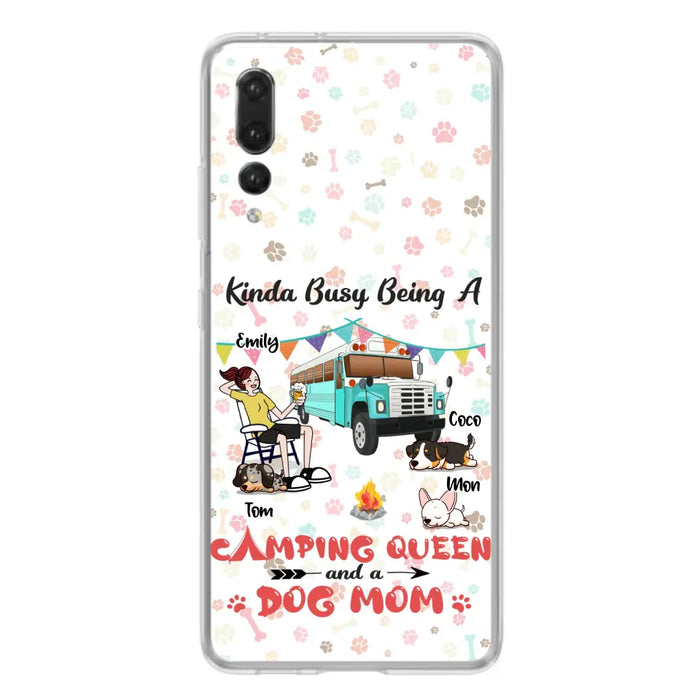 Custom Personalized Camping Queen Phone Case - Upto 3 Dogs - Gift Idea For Dog Lovers - Kinda Busy Being A Camping Queen And A Dog Mom - Case For Xiaomi/Huawei/Oppo