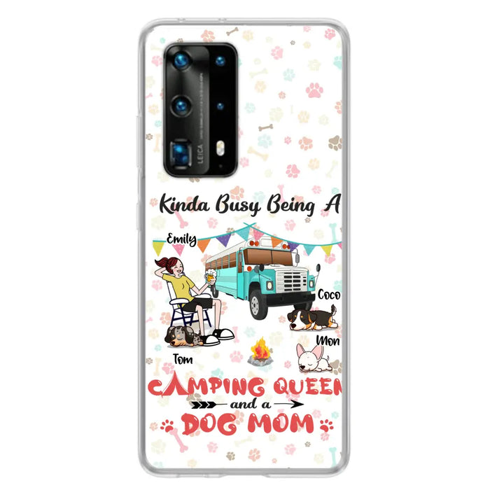 Custom Personalized Camping Queen Phone Case - Upto 3 Dogs - Gift Idea For Dog Lovers - Kinda Busy Being A Camping Queen And A Dog Mom - Case For Xiaomi/Huawei/Oppo