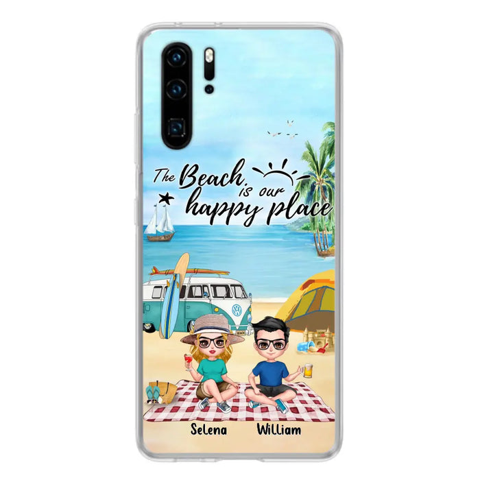 Custom Personalized Summer Beach Picnic Camping Phone Case - Upto 5 People - Gift Idea For Camping Couple/ Friends - The Beach Is Our Happy Place - Case For Xiaomi, Oppo And Huawei