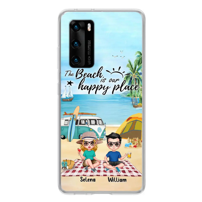 Custom Personalized Summer Beach Picnic Camping Phone Case - Upto 5 People - Gift Idea For Camping Couple/ Friends - The Beach Is Our Happy Place - Case For Xiaomi, Oppo And Huawei