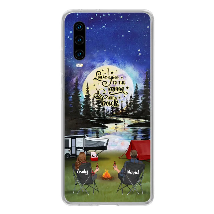 Custom Personalized Camping Moon Phone Case - Couple/ Parents With Upto 3 Kids And 4 Pets - Gift Idea For Camping Lover - I Love You To The Moon And Back - Case For Xiaomi, Oppo And Huawei