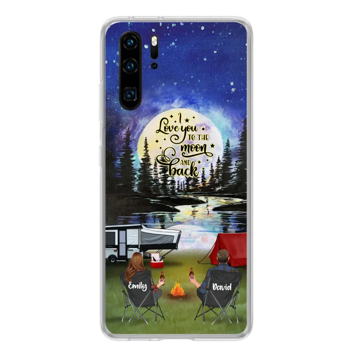 Custom Personalized Camping Moon Phone Case - Couple/ Parents With Upto 3 Kids And 4 Pets - Gift Idea For Camping Lover - I Love You To The Moon And Back - Case For Xiaomi, Oppo And Huawei