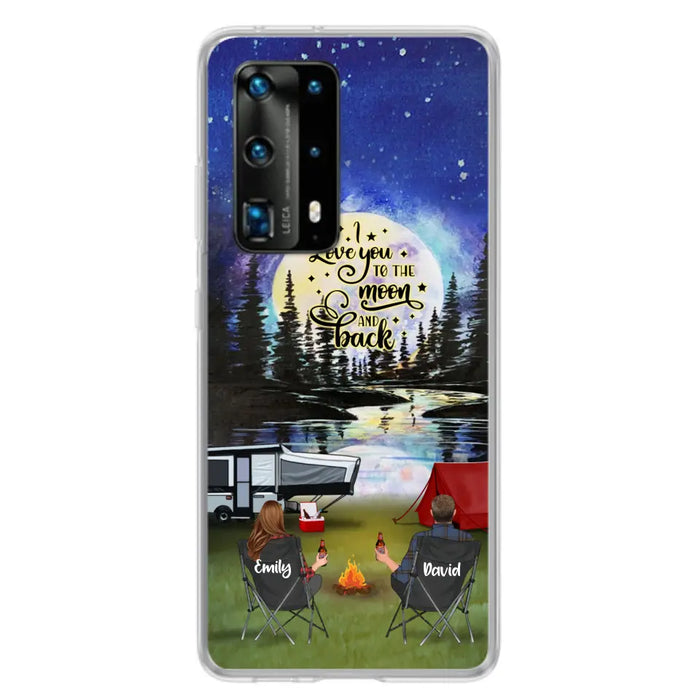 Custom Personalized Camping Moon Phone Case - Couple/ Parents With Upto 3 Kids And 4 Pets - Gift Idea For Camping Lover - I Love You To The Moon And Back - Case For Xiaomi, Oppo And Huawei