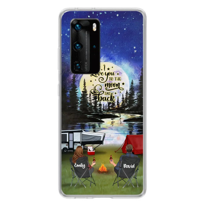 Custom Personalized Camping Moon Phone Case - Couple/ Parents With Upto 3 Kids And 4 Pets - Gift Idea For Camping Lover - I Love You To The Moon And Back - Case For Xiaomi, Oppo And Huawei