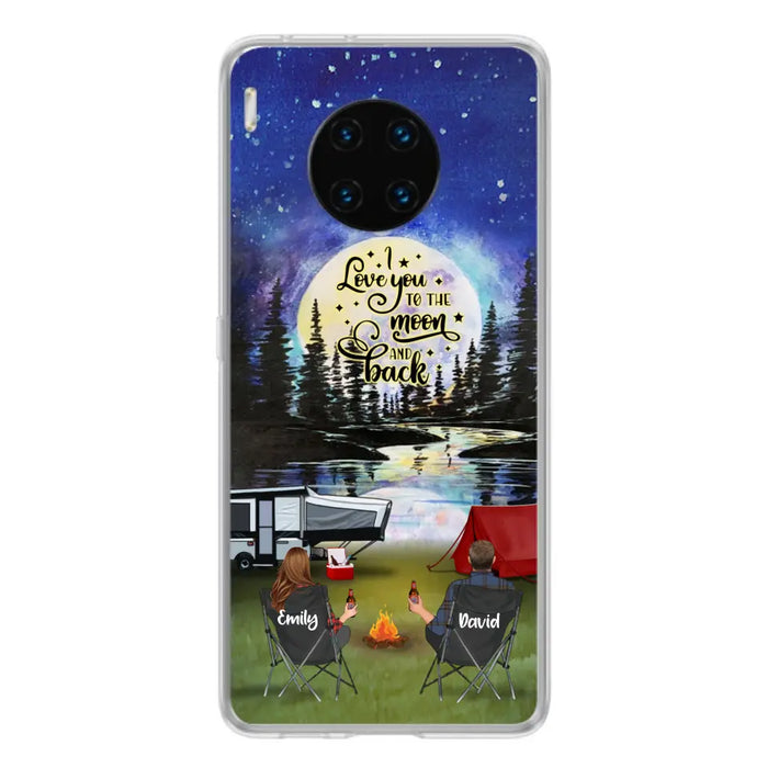 Custom Personalized Camping Moon Phone Case - Couple/ Parents With Upto 3 Kids And 4 Pets - Gift Idea For Camping Lover - I Love You To The Moon And Back - Case For Xiaomi, Oppo And Huawei