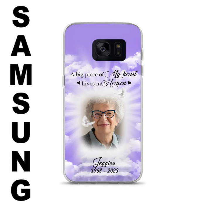 Custom Personalized Memorial Photo Phone Case - Memorial Gift Idea For Mother's Day/Father's Day - A Big Piece Of My Heart Lives In Heaven - Case For iPhone/Samsung