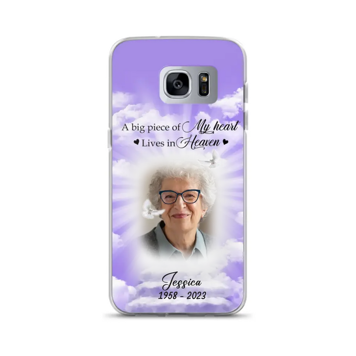 Custom Personalized Memorial Photo Phone Case - Memorial Gift Idea For Mother's Day/Father's Day - A Big Piece Of My Heart Lives In Heaven - Case For iPhone/Samsung