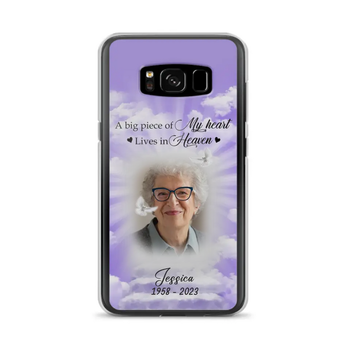 Custom Personalized Memorial Photo Phone Case - Memorial Gift Idea For Mother's Day/Father's Day - A Big Piece Of My Heart Lives In Heaven - Case For iPhone/Samsung