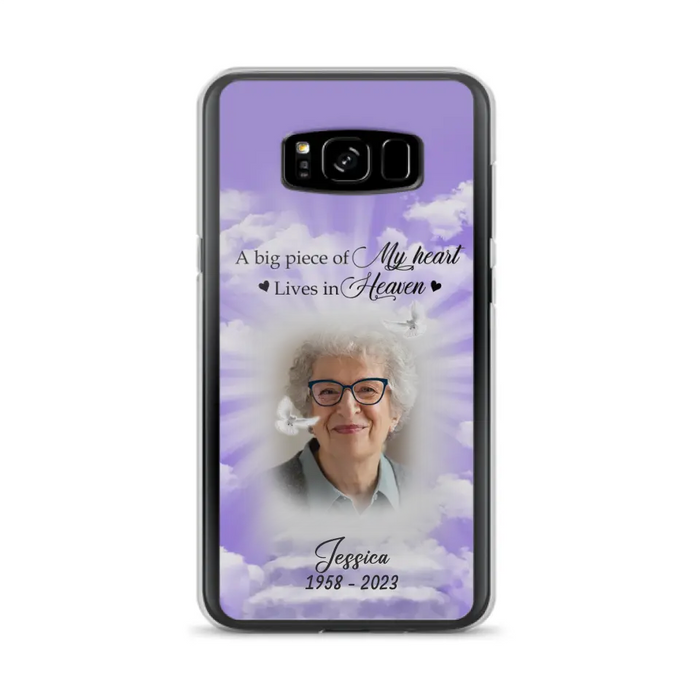 Custom Personalized Memorial Photo Phone Case - Memorial Gift Idea For Mother's Day/Father's Day - A Big Piece Of My Heart Lives In Heaven - Case For iPhone/Samsung