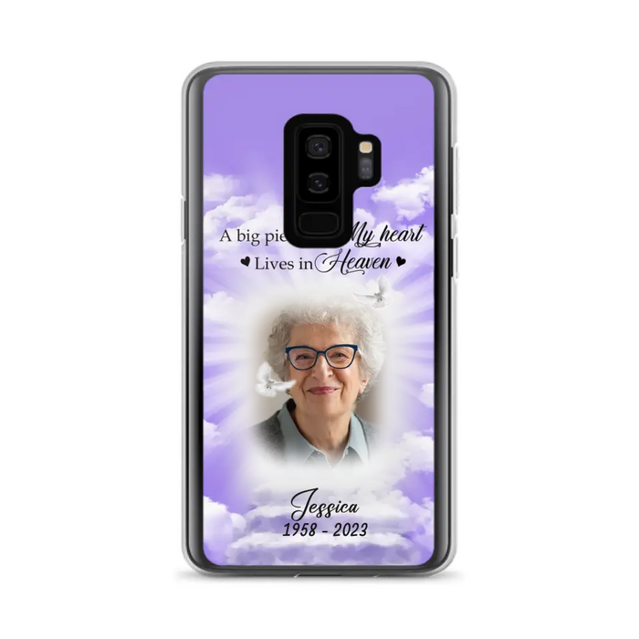 Custom Personalized Memorial Photo Phone Case - Memorial Gift Idea For Mother's Day/Father's Day - A Big Piece Of My Heart Lives In Heaven - Case For iPhone/Samsung