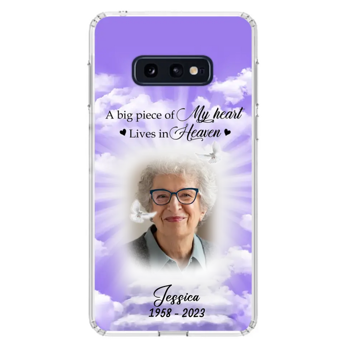 Custom Personalized Memorial Photo Phone Case - Memorial Gift Idea For Mother's Day/Father's Day - A Big Piece Of My Heart Lives In Heaven - Case For iPhone/Samsung