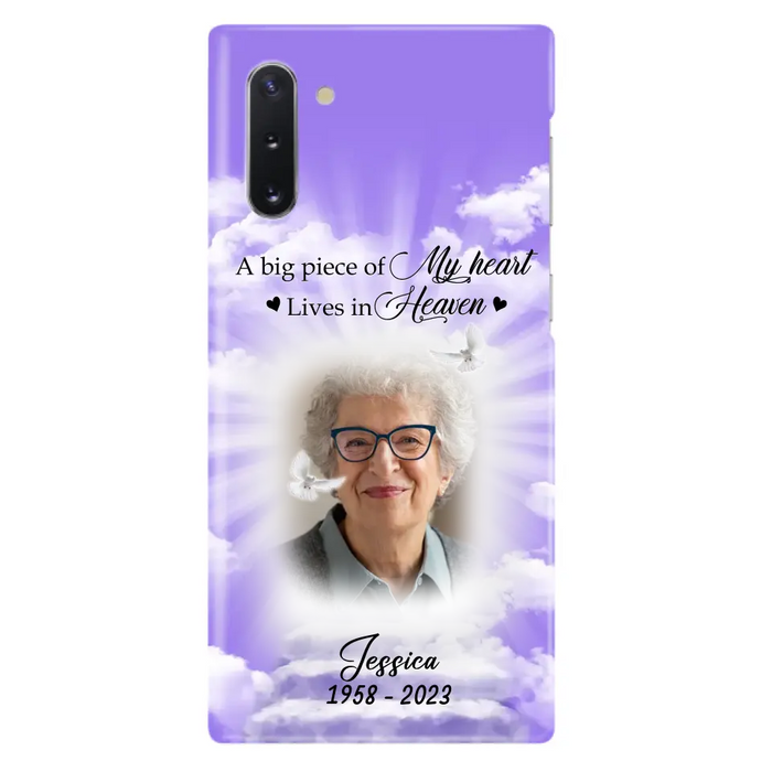 Custom Personalized Memorial Photo Phone Case - Memorial Gift Idea For Mother's Day/Father's Day - A Big Piece Of My Heart Lives In Heaven - Case For iPhone/Samsung