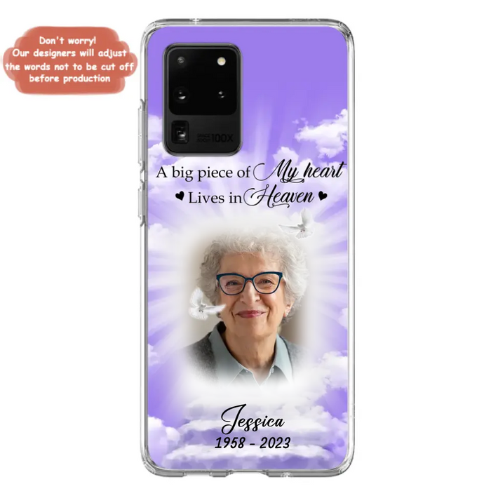 Custom Personalized Memorial Photo Phone Case - Memorial Gift Idea For Mother's Day/Father's Day - A Big Piece Of My Heart Lives In Heaven - Case For iPhone/Samsung