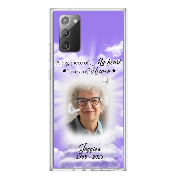 Custom Personalized Memorial Photo Phone Case - Memorial Gift Idea For Mother's Day/Father's Day - A Big Piece Of My Heart Lives In Heaven - Case For iPhone/Samsung