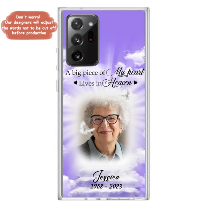 Custom Personalized Memorial Photo Phone Case - Memorial Gift Idea For Mother's Day/Father's Day - A Big Piece Of My Heart Lives In Heaven - Case For iPhone/Samsung