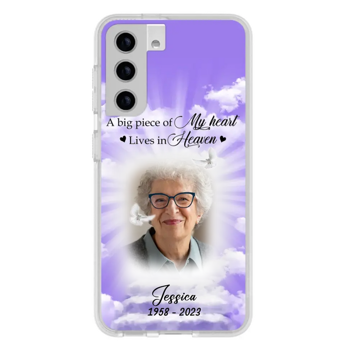 Custom Personalized Memorial Photo Phone Case - Memorial Gift Idea For Mother's Day/Father's Day - A Big Piece Of My Heart Lives In Heaven - Case For iPhone/Samsung