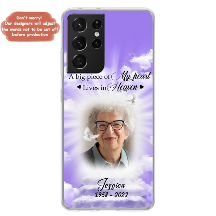 Custom Personalized Memorial Photo Phone Case - Memorial Gift Idea For Mother's Day/Father's Day - A Big Piece Of My Heart Lives In Heaven - Case For iPhone/Samsung