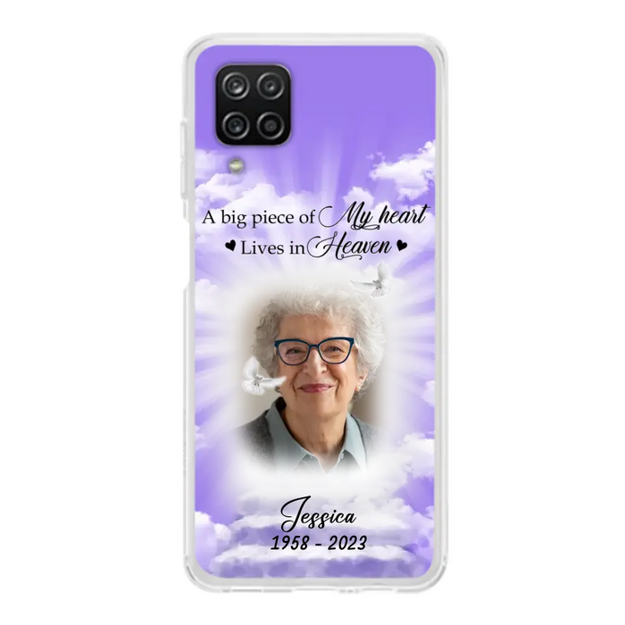 Custom Personalized Memorial Photo Phone Case - Memorial Gift Idea For Mother's Day/Father's Day - A Big Piece Of My Heart Lives In Heaven - Case For iPhone/Samsung