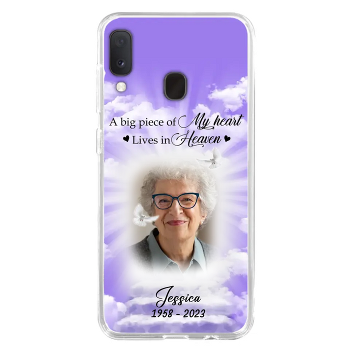 Custom Personalized Memorial Photo Phone Case - Memorial Gift Idea For Mother's Day/Father's Day - A Big Piece Of My Heart Lives In Heaven - Case For iPhone/Samsung