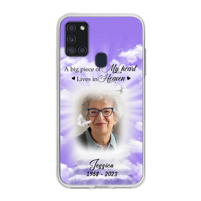 Custom Personalized Memorial Photo Phone Case - Memorial Gift Idea For Mother's Day/Father's Day - A Big Piece Of My Heart Lives In Heaven - Case For iPhone/Samsung