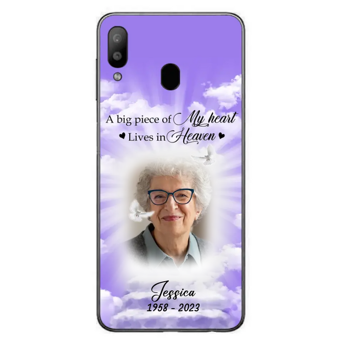 Custom Personalized Memorial Photo Phone Case - Memorial Gift Idea For Mother's Day/Father's Day - A Big Piece Of My Heart Lives In Heaven - Case For iPhone/Samsung