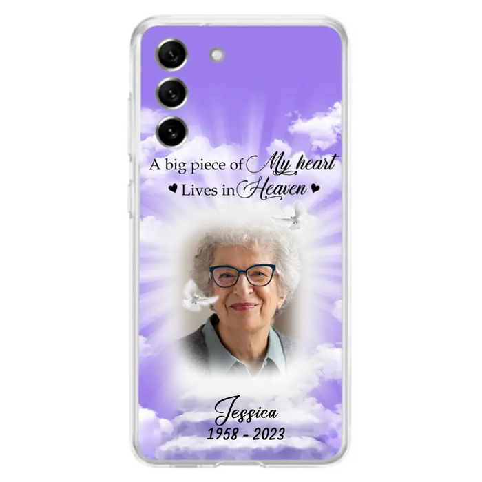 Custom Personalized Memorial Photo Phone Case - Memorial Gift Idea For Mother's Day/Father's Day - A Big Piece Of My Heart Lives In Heaven - Case For iPhone/Samsung