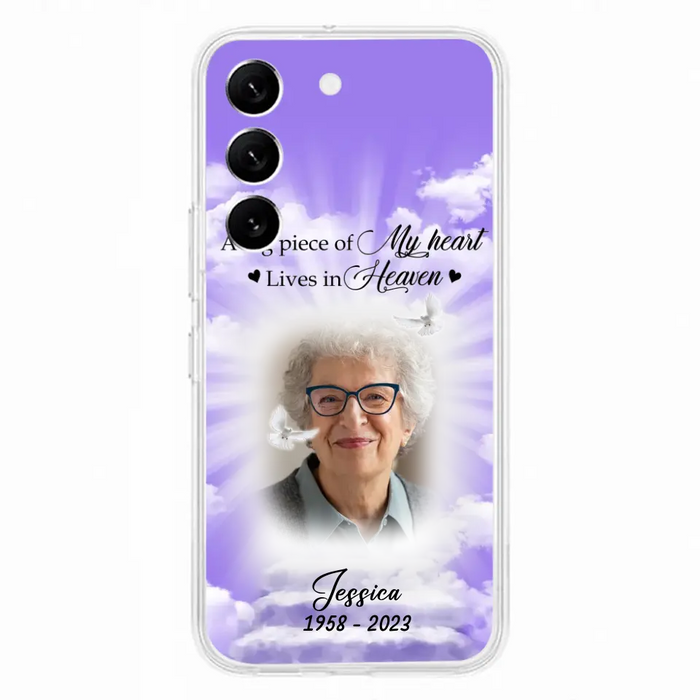 Custom Personalized Memorial Photo Phone Case - Memorial Gift Idea For Mother's Day/Father's Day - A Big Piece Of My Heart Lives In Heaven - Case For iPhone/Samsung