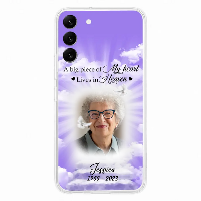 Custom Personalized Memorial Photo Phone Case - Memorial Gift Idea For Mother's Day/Father's Day - A Big Piece Of My Heart Lives In Heaven - Case For iPhone/Samsung