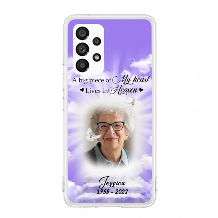 Custom Personalized Memorial Photo Phone Case - Memorial Gift Idea For Mother's Day/Father's Day - A Big Piece Of My Heart Lives In Heaven - Case For iPhone/Samsung