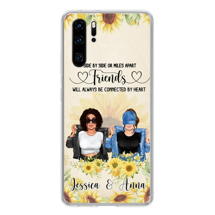 Custom Personalized Friends Phone Case - Upto 4 Girls - Gift Idea For Best Friends - Side By Side Or Miles Apart Friends Will Always Be Connected By Heart - Case for Xiaomi, Huawei & Oppo