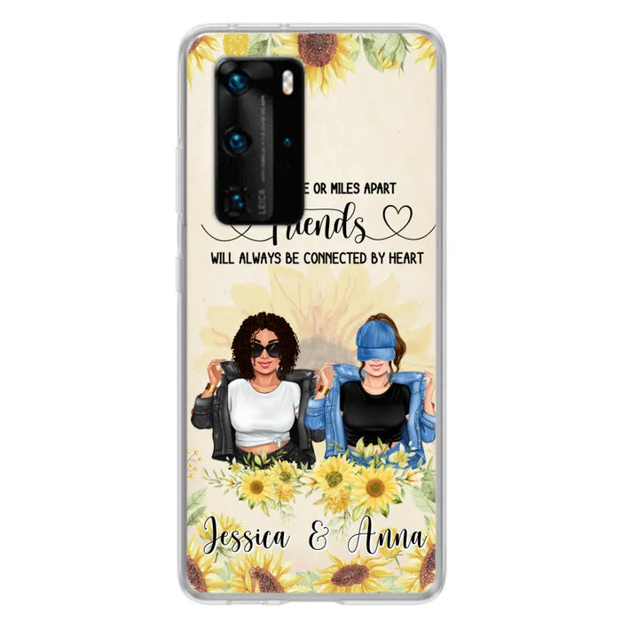 Custom Personalized Friends Phone Case - Upto 4 Girls - Gift Idea For Best Friends - Side By Side Or Miles Apart Friends Will Always Be Connected By Heart - Case for Xiaomi, Huawei & Oppo