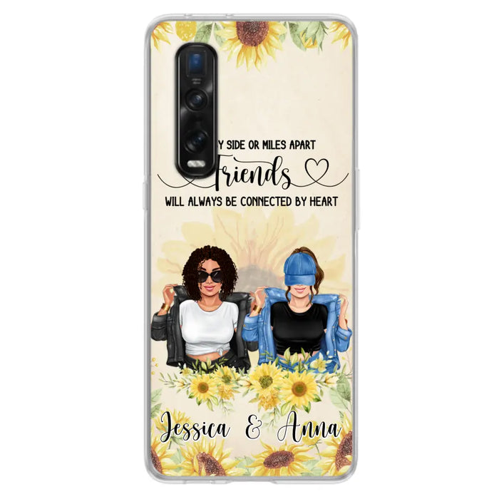 Custom Personalized Friends Phone Case - Upto 4 Girls - Gift Idea For Best Friends - Side By Side Or Miles Apart Friends Will Always Be Connected By Heart - Case for Xiaomi, Huawei & Oppo