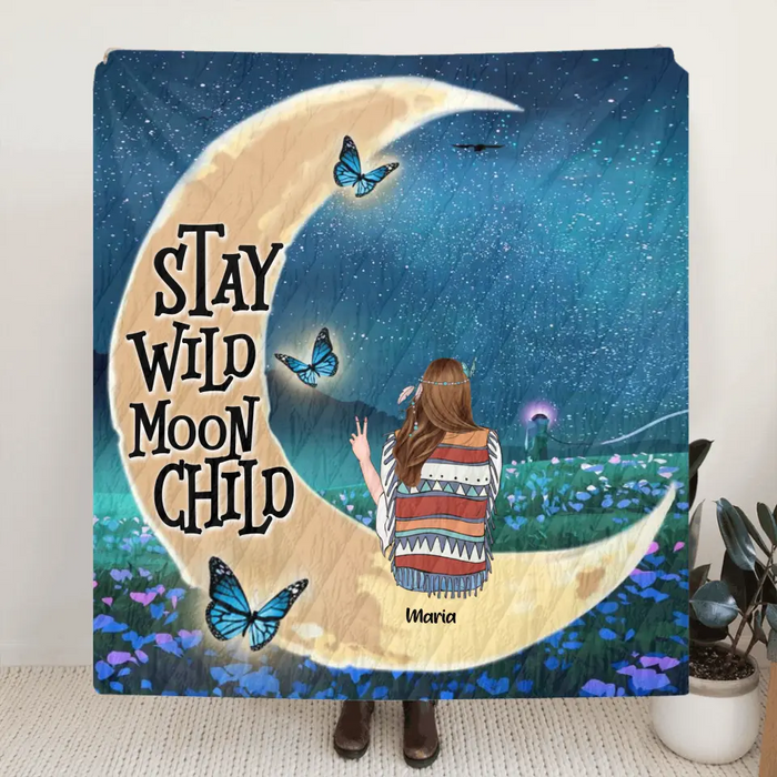 Personalized Hippie Friends Blanket - Up to 3 Girls -   Stay Wild Moon Child