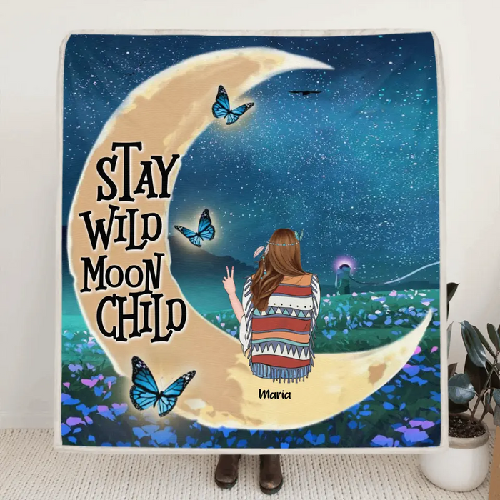 Personalized Hippie Friends Blanket - Up to 3 Girls -   Stay Wild Moon Child