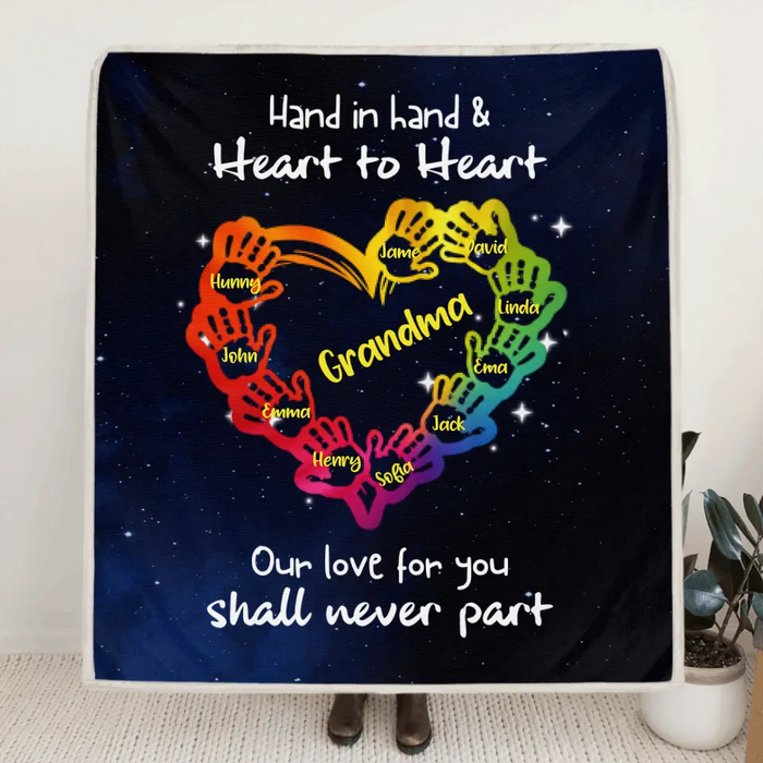 Custom Personalized Grandma Blanket - Up to 10 Kids - Grandma Whenever You Touch This Heart