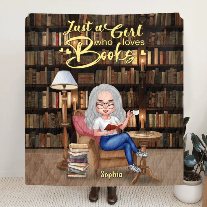 Custom Personalized Reading Book Girl Single Layer Fleece/ Quilt - Gift For Best Friend/Reading Lovers - Just A Girl Who Loves Books