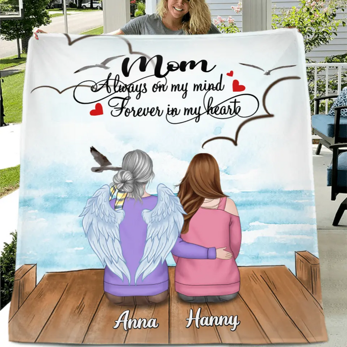 Custom Personalized Memorial Mom/ Dad Fleece/ Quilt Blanket - Memorial Gift Idea - Always On My Mind, Forever In My Heart