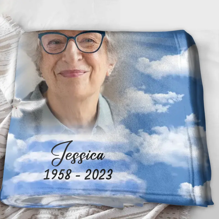 Custom Personalized Memorial Photo Quilt/Single Layer Fleece Blanket - Memorial Gift Idea For Mother's Day/Father's Day - A Big Piece Of My Heart Lives In Heaven