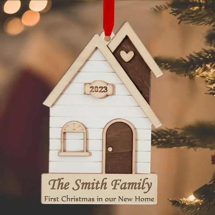 Custom Personalized New Home Wooden Ornament - Christmas Gift Idea for Family - First Christmas In Our New Home