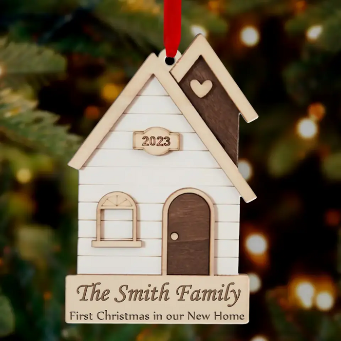 Custom Personalized New Home Wooden Ornament - Christmas Gift Idea for Family - First Christmas In Our New Home