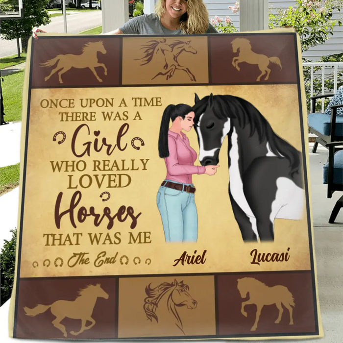 Custom Personalized Horse Girl Fleece/Quilt Blanket - Upto 5 Horses - Gift Idea For Horse Lovers - Once Upon A Time There Was A Girl Who Really Loved Horses