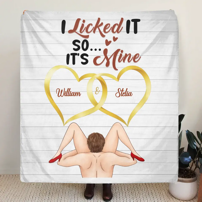 Custom Personalized Couple Quilt/Single Layer Fleece Blanket - Gift Idea For Him/Her - I Licked It So It's Mine