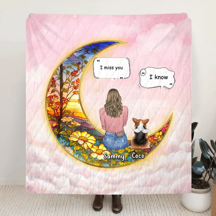 Custom Personalized Memorial Pet Single Layer Fleece/Quilt Blanket - Upto 3 Dogs/Cats/Rabbits - Memorial Gift Idea for Pet Owners