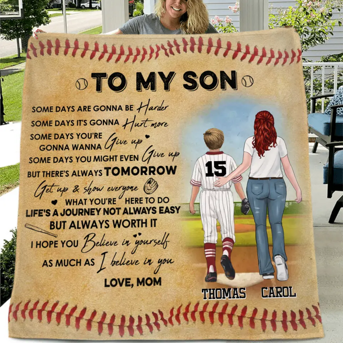 Custom Personalized Baseball Fleece/ Quilt Blanket - Christmas/Birthday Gift Idea For Son - To My Son