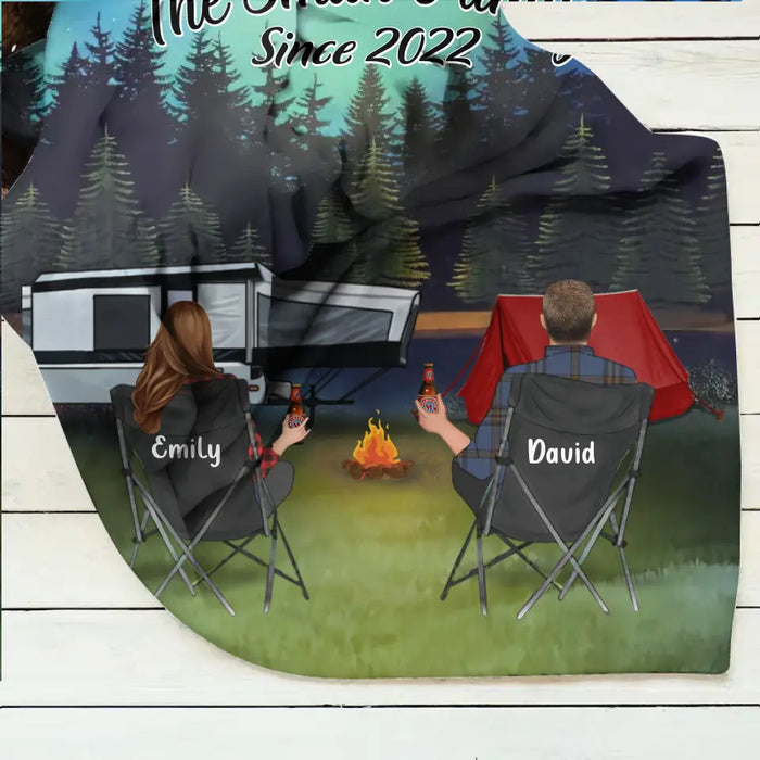 Personalized Camping Quilt/Single Layer Fleece Blanket - Gift Idea For Couple, Camping Lovers, Family - Upto 3 Kids, 3 Pets - The Family