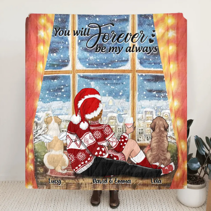 Custom Personalized Hugging Couple Xmas Quilt/Fleece Blanket - Couple With Upto 2 Pets - Best Gift For Christmas - You Will Forever Be My Always - EWFNOK