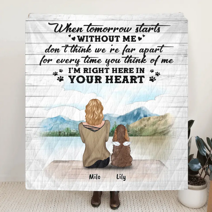 Custom Personalized Memorial Dog Mom Quilt/ Fleece Blanket & Pillow Cover - Upto 5 Dogs - Memorial Gift For Dog Lovers - TBZX4U