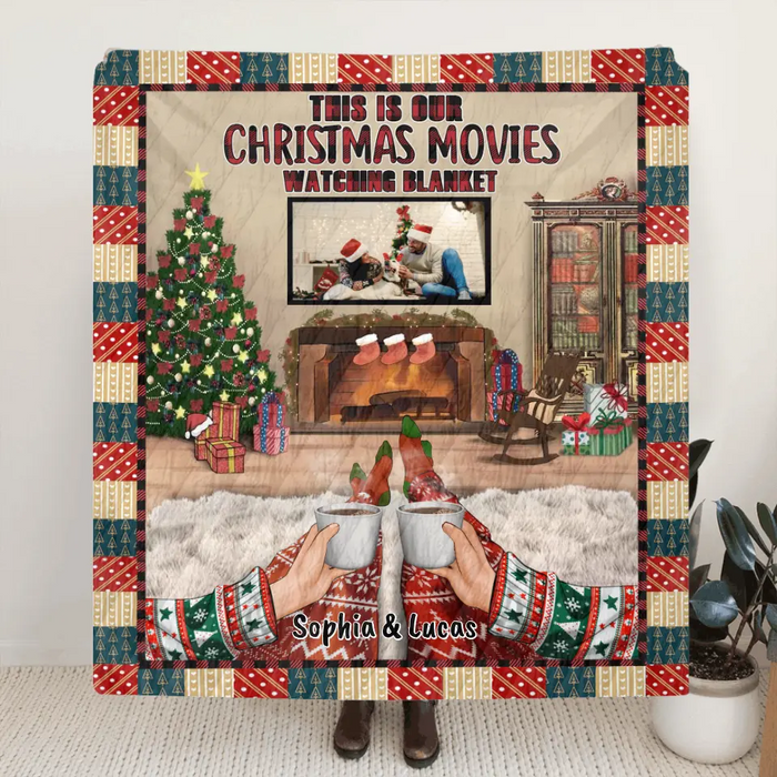 Custom Personalized Xmas Couple Custom Photo Pillow Cover & Quilt/ Fleece Blanket - Couple With Upto 4 Pets - Christmas Gift Idea For Couple - Our First Christmas Together